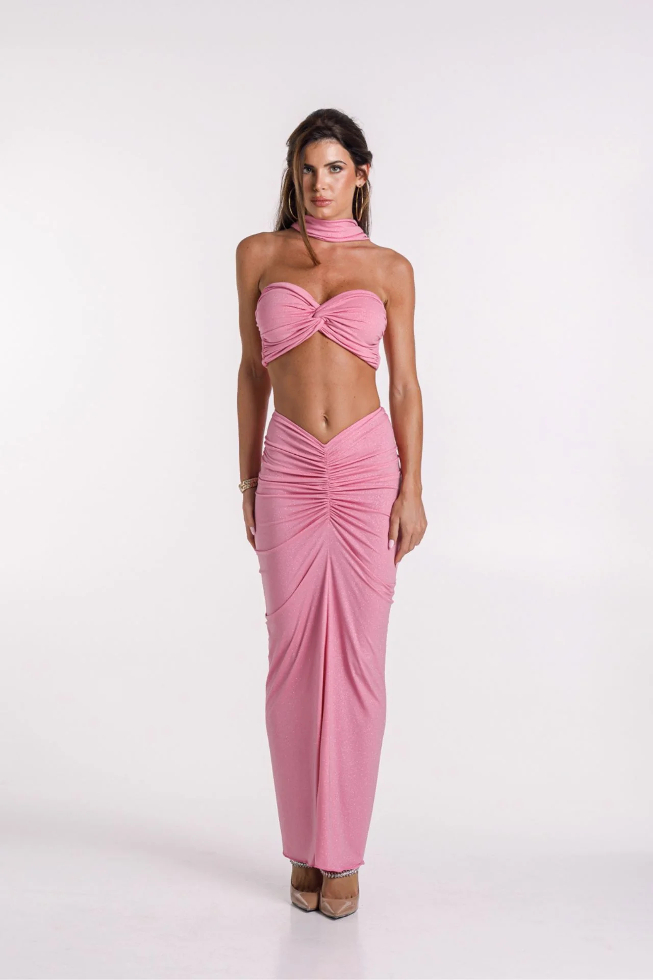 13_365d7b9a-43d6-45f8-be19-0e5b3ce283dd Sirena Glitter Pink Skirt & Bandeau Top Set - Image 1